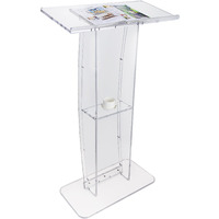 Vevor Acrylic Podium  47"" Clear Acrylic Podium Stand With Wide Reading Surface & Storage Shelf  Floor-Standing Clear Pulpits Acrylic For Church Office School