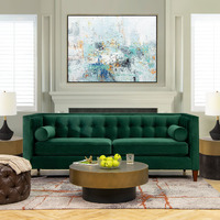 Jack 84"" Modern Tuxedo Tufted Sofa  Evergreen Velvet