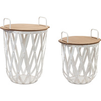 Metal And Wood Side Basket Tables (Set Of 2)