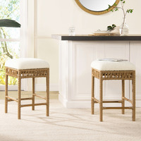 Lucia 25.5"" Backless Upholstered Counter Stool With Resin Rattan Frame  Ivory White Boucle