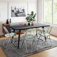 Leisuremod Lawrence 7-Piece Acrylic Folding Dining Chair And Rectangular Dining Table Set