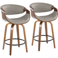 Symphony Mid-Century Modern Counter Stool In Walnut And Grey Faux Leather By Lumisource - Set Of 2