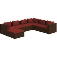 Vidaxl - 7 Piece Patio Lounge Set With Cushions - Poly Rattan  Outdoor Furniture  Brown  Comfortable Red Fabric Cushions  Sturdy Steel Frame  Enhancing Backyards And Patios.