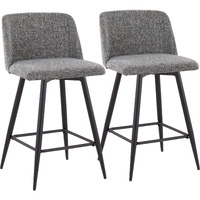 Toriano 26"" Contemporary Fixed Height Counter Stool With Swivel In Grey Noise Fabric And Black Metal With Square Footrest By Lumisource - Set Of 2