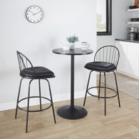 Riley Claire 26"" Farmhouse Fixed-Height Counter Stool With Swivel In Black Metal  Black Wood And Black Faux Leather With Round Black Metal Footrest By Lumisource - Set Of 2