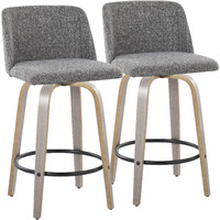 Toriano 26"" Contemporary Fixed Height Counter Stool With Swivel In Light Grey Wood And Grey Noise Fabric With Round Black Metal Footrest By Lumisource - Set Of 2