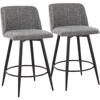 Toriano 26"" Contemporary Fixed Height Counter Stool With Swivel In Grey Noise Fabric And Black Metal With Round Footrest By Lumisource - Set Of 2