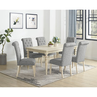 Amonia 7-Piece Dining Set  Turned-Leg Dining Table With 6 Tufted Chairs