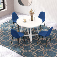 Evatt 5-Piece Round Dining Set  Trestle Round Table With 4 Stylish Chairs  Blue