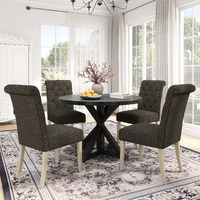 Banff 5-Piece Dining Set  Cross-Buck Round Table With 4 Tufted Chairs  Charcoal