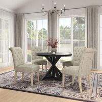 Banff 5-Piece Dining Set  Cross-Buck Round Table With 4 Tufted Chairs  Tan