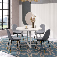 Evatt 5-Piece Round Dining Set  Trestle Round Table With 4 Stylish Chairs  Gray