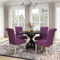 Banff 5-Piece Dining Set  Cross-Buck Round Table With 4 Tufted Chairs  Purple