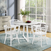 Edo White Wood 5-Piece Dining Set  Trestle Dining Table With 4 Windsor Chairs