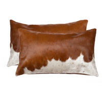 12"" X 20"" X 5"" Brown And White Cowhide  Pillow 2 Pack