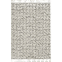 12'X15' Ivory Grey Machine Woven Diamond Pattern With Fringe Indoor Area Rug