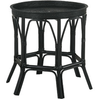 Antonio Round Rattan Tray Top Accent Table Black