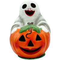 Paper Mache Candy Container - Ghost on Pumpkin