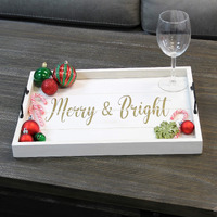 Elegant Designs Decorative Wood Serving Tray w/ Handles, 15.50in. x 12in., Merry & Bright