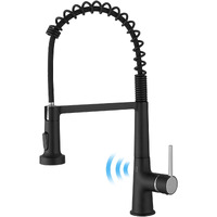 Single Handle Pull Down Sprayer Kitchen Faucet commercial Spring Faucet with Touchless Sensor in Brushed + Black(D0102H5L682)