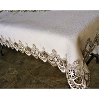 Sinobrite H8139-FF-68x142 68 x 142 in. Cocoa European Lace with White Antique Fabric Tablecloth