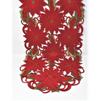 16 x 45 in. All Red Poinsettia with Green Leaves & Gold Trim Table Runner