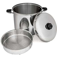 Stock Pot & Steamer Basket Set - Waterless Cooking & High Heat-Retention - Soup Pot with Lid for Cooking & Serving, Silver - 30 qt.