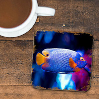 4 x 4 in. Tropical Fish Coastal Wooden Cork Coasters Gift - Set of 4