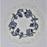 12 in. Blue Rose on White Fabric Doily