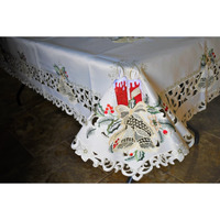 H8675-R-52x71 52 x 71 in. Red Candle & Bells Tablecloth