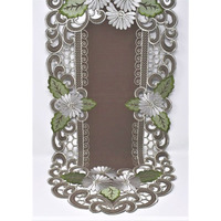 H8852-1-14x28 14 x 28 in. White Daisy Green Leaves on Brown Fabric Table Runner