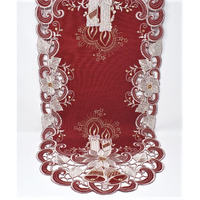 16 x 36 in. Candles, Bells & Poinsettia Red Fabric Table Runner