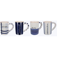 Ceramic Blue & White Mugs, Assorted Color - 4 Piece