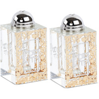 Crystal Salt & Pepper Holders with Gold & Silver Plates - Set of 2