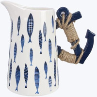 Ceramic Pitcher with Fish Design & Anchor Handle, Blue