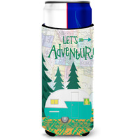 &quotCaroline's Treasures Let's Adventure Glamping Trailer Michelob Ultra beverage Insulator for Slim Cans, Multicolor"