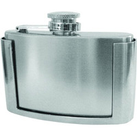 Mini Flask Belt Buckle - Stainless Steel, Magnet Fastened, Satin Finish with Polished Top and Bottom - Fits 1 1/2" Wide Belt, 3 7/8  2 15/16"