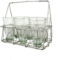 Rectangular Wire Caddy with Six Glasses - Galvanized