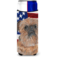 Brussels Griffon USA American Flag Ultra Beverage Insulators for slim cans