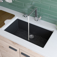 ALFI brand AB3020UM-BLA Black 30" Undermount Single Bowl Granite Composite Kitchen Sink