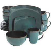 Soho Lounge 16-Piece Soft Square Dinnerware Set in Teal Green