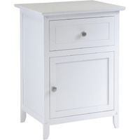 Ergode Wood Eugene Accent Table - Versatile & Timeless Design, White Finish, Satin Nickel Knobs, Pull-Out Drawer & Bottom Door for Storage