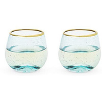 Aqua Bubble Stemless Wine Glass Set by Twine