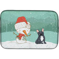 "Caroline's Treasures Black French Bulldog Snowman Christmas Dish Drying Mat, 14 x 21"