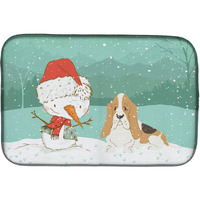 "Caroline's Treasures Basset Hound Snowman Christmas Dish Drying Mat, 14 x 21"