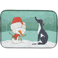 "Caroline's Treasures Black Greyhound Snowman Christmas Dish Drying Mat, 14 x 21"