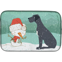 "Caroline's Treasures Black Dane and Snowman Christmas Dish Drying Mat, 14 x 21, Multicolor"