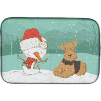 &quotCaroline's Treasures Airedale Terrier Snowman Christmas Dish Drying Mat, 14 x 21"