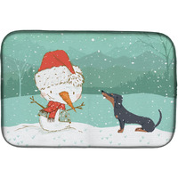 "Caroline's Treasures Black Tan Dachshund Snowman Christmas Dish Drying Mat, 14 x 21"