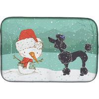 "Caroline's Treasures Black Poodle Snowman Christmas Dish Drying Mat, 14 x 21"